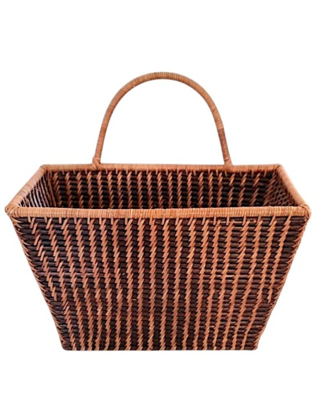 OOAK Wicker Rattan Willow Wood Hanging Basket Single Handle, Repaired